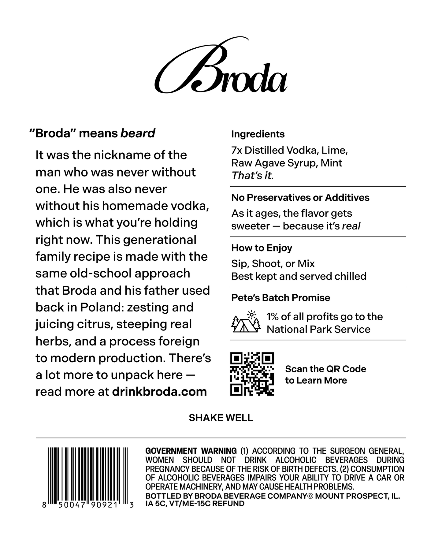 PRE-ORDER Broda Lime Agave Mint Vodka (750mL)